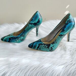 Madden Girl Tartt Teal Python Snake Print Heels